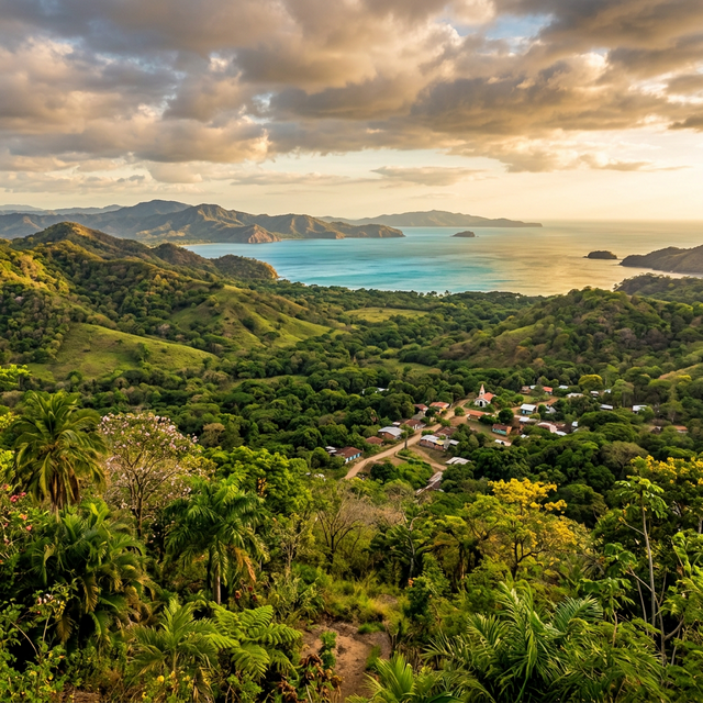Paisaje de Nicoya, Guanacaste — naturaleza tropical y montañas verdes de Costa Rica